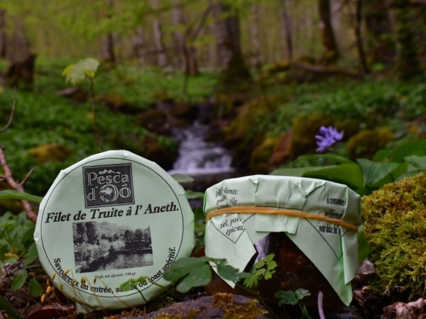 photo de conserve artisanale de filet de truite à l'aneth , produit régional